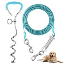 Dog Tie Out Cable and Stake,30Ft outside Dog Run Cable Leash Chain with Shock Sp