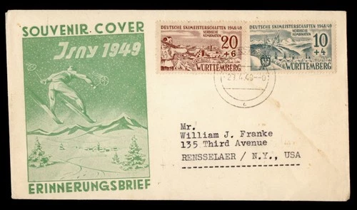 DR WHO 1949 GERMANY WURTTEMBERG FDC SPORTS SEMI POST COMBO M72379