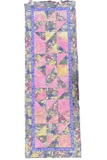 Spring Quilted Table Runner Pink Purple Yellow Flowers hand made 54 x 18" NICE