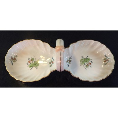 Herend HER16 Porcelain 2 Section Shell Serving Relish Dish Bow Handle 12in