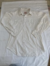 VTG H Bar C Western Wear Snap Button Shirt White Striped Mens 16-34 Made In USA