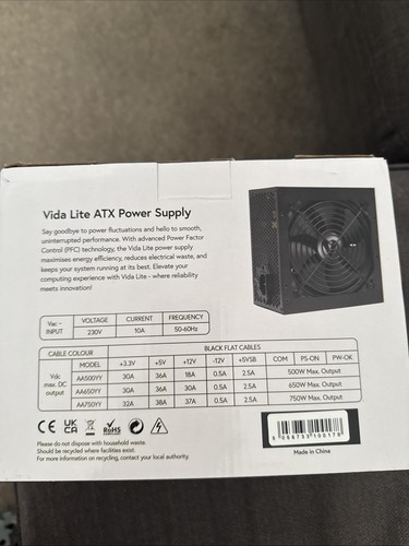 Vida Lite 500W ATX Power Supply Unit AA500YY - 第 3/3 張圖片