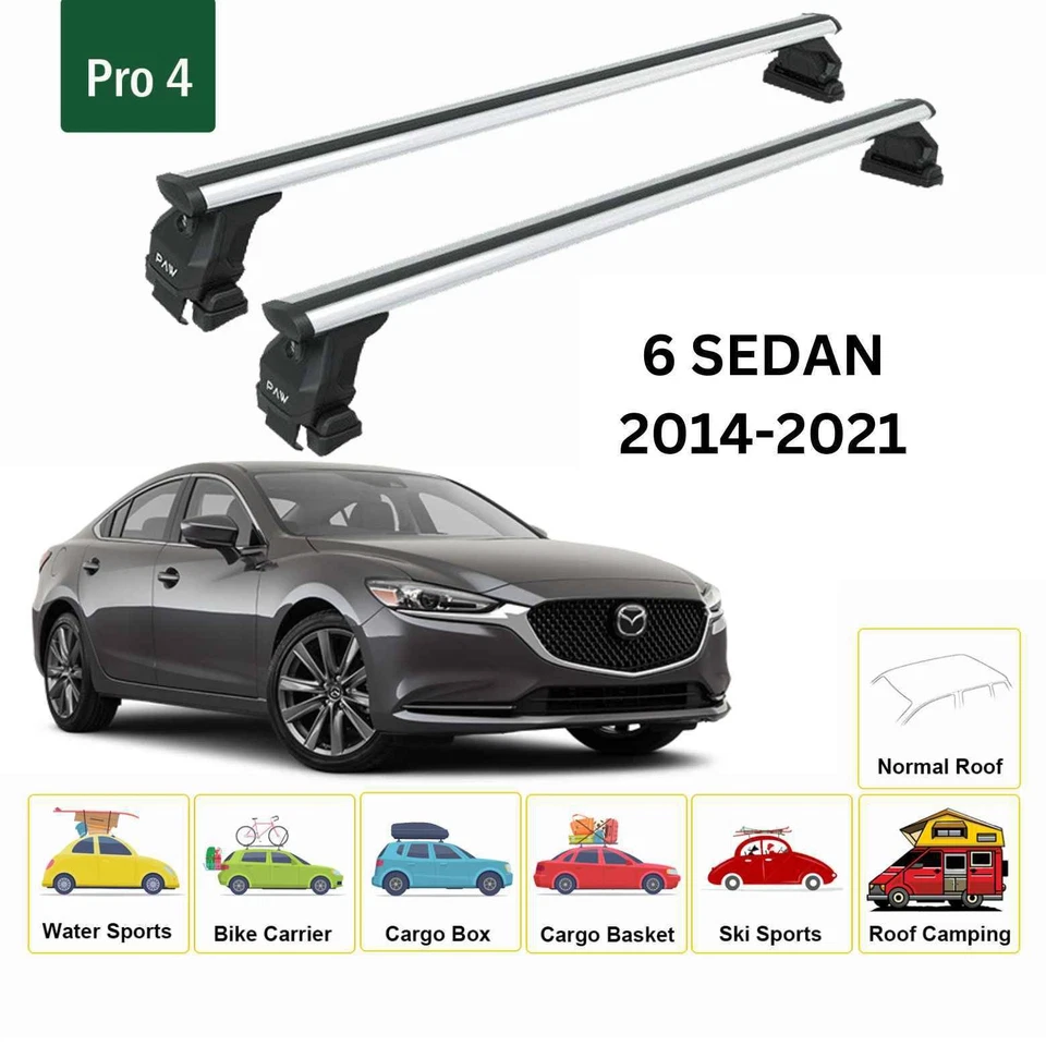 Barras transversales portaequipajes techo normal aluminio plateado para Mazda 6 sedán 2014-2025 Foto 2 de 4