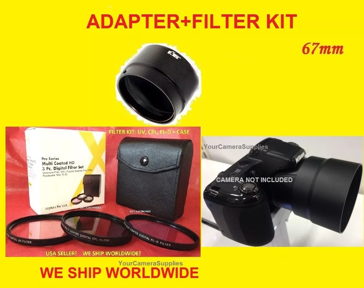 haz todo lo mejor Mathis LENS ADAPTER To CAMERA NIKON COOLPIX L340 L 340 + FILTER KIT UV CPL FL-D  67mm | eBay