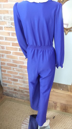 Vtg Jumpsuit Purple w/ white Ruffled Collar Long Sleeve 60's -70's sz 14 - Picture 8 of 9