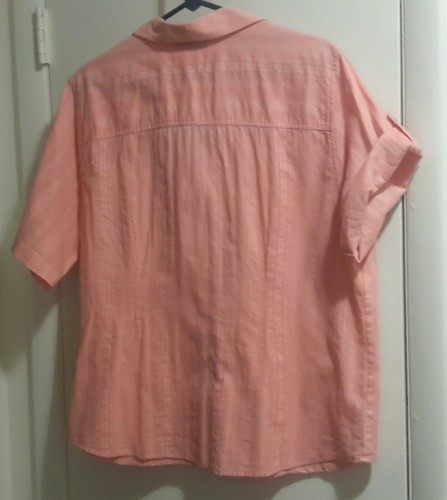 Women's Peach V-Neck Button Down Collared Blouse/Top By Hastings & Smith - Picture 2 of 7