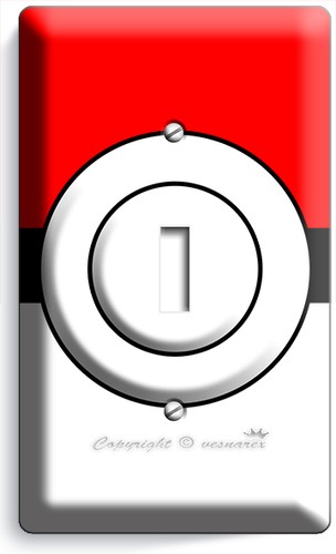 INSPIRED BY POKEMON RED POKE BALL LIGHT SWITCH OUTLET WALL PLATE ROOM HOME DECOR - Picture 3 of 30