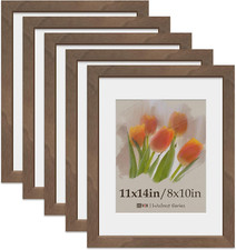 11x14 Picture Frame Set of 5, Walnut Finish, HD Glass, Wall Display Options