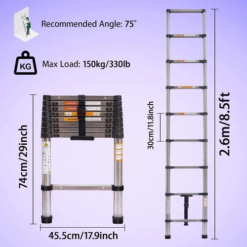 Teleskopleiter Edelstahl 2-5m ausziehbar tragbar stehend anlehnbar l... - Bild 4 von 10