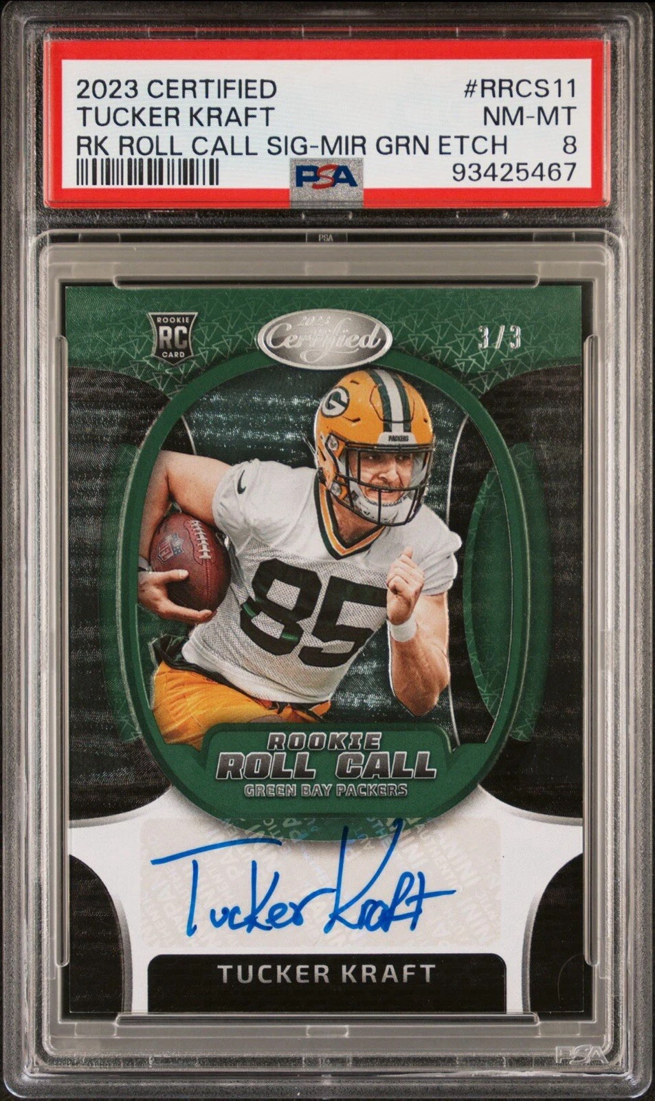 Tucker Kraft Panini Certified Rookie Roll Call Signature #RRCS11 Mirror Green Etch