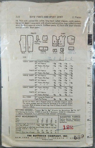 VINTAGE BUTTERICK NÄHMUSTER 2122 JUNGEN GRÖSSE 6 - HOSE & SPORT SHIRT - Bild 3 von 3