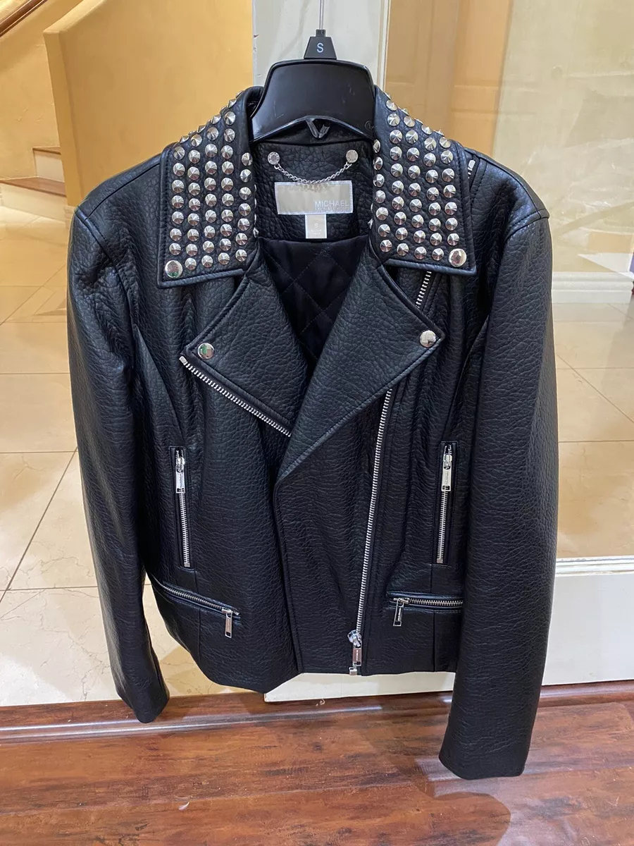 Studded faux top leather jacket