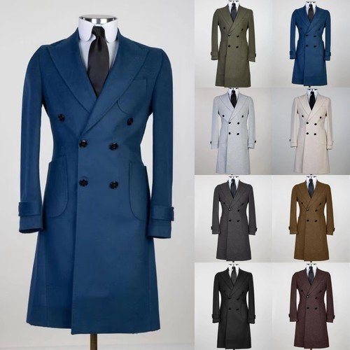 100% Cashmere Men's Overcoat Business Double Breasted Long Jacket Casual Tuxedos - Picture 1 of 22