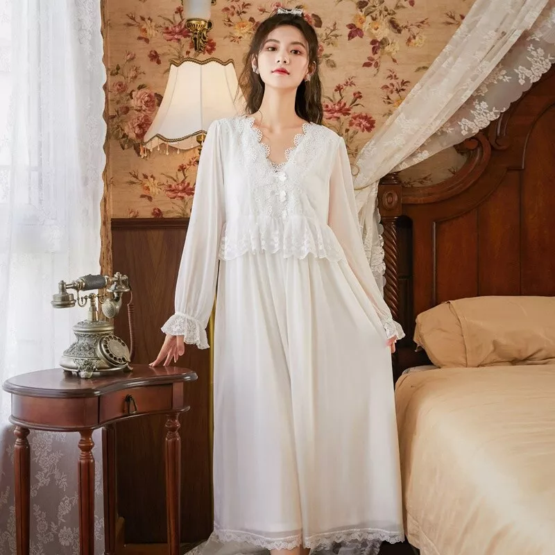 Women Lace Ruffle Sleep Dress Nightgown Sleepwear Floral Modal Princess  Pajamas