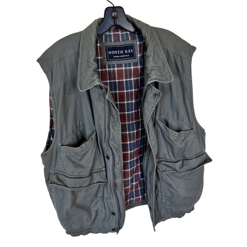 North Bay Rugged Essentials Mens Utility Vest Pockets Plaid Lining Medium Cotton