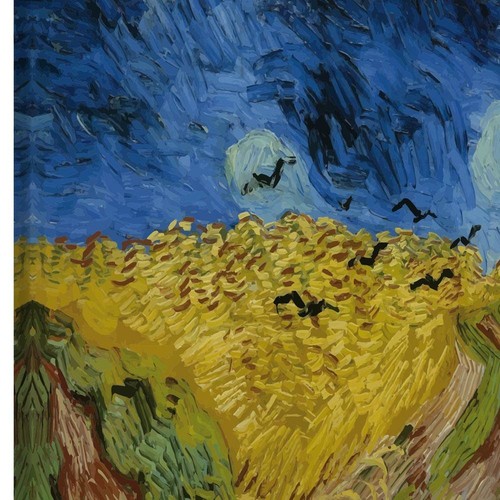 Quaro su tela Campo di grano con volo di corvi Tributo Van Gogh Tela in Cotone - Picture 3 of 6