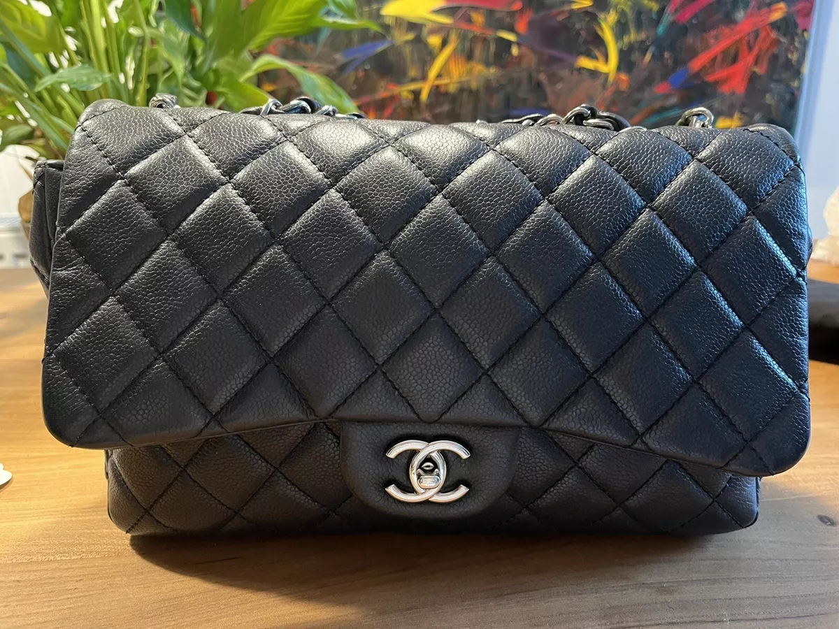 Chanel Black Seasonal Flap Bag (Jumbo Size) Caviar & Silver