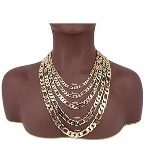 14k Collier de chaîne de lien de Figaro italien 7mm 8mm 9mm 10mm 12mm Or jaune plaqué