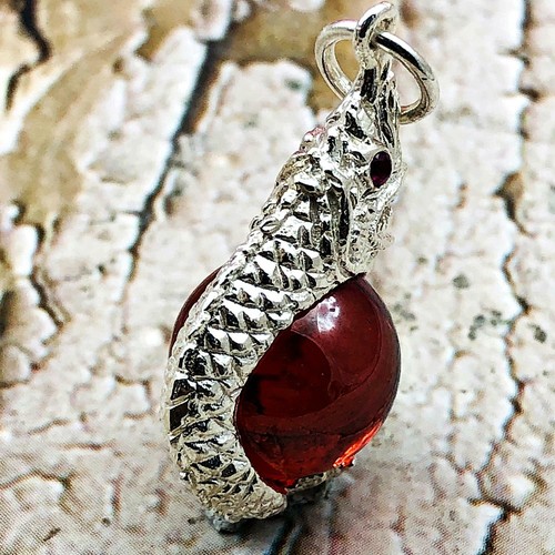 Naga Eye Red Leklai Ball Healing Crystal Pure Silver Pendant Thai Amulet #15389 - Picture 7 of 9