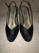 Bruno Magli Vintage Black Satin Peep-Toe Slingback Heels US Size 6.5 AAAA