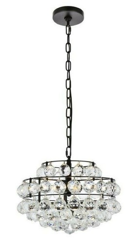 Chandelier 3 Light Fixture Crystal Balls Pendant Black Dining Room Ceiling 14" - Picture 4 of 9