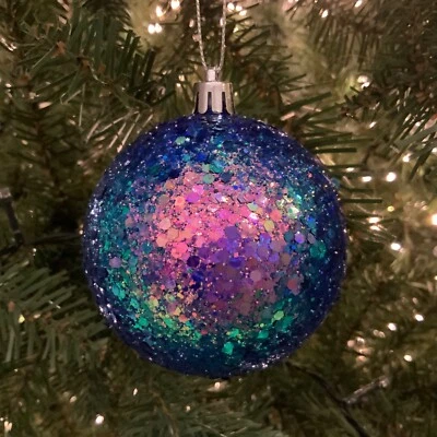 Peacock Glitter Bauble Disco Sparkly Pink Aqua Blue Purple Gisela Graham