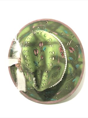Tazzle s 1of1 Womens Custom Western Fedora Hat-Green, Hand Painted Flowers, Band