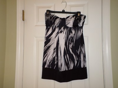 Charlotte Russe Black White Strapless Poly Blend Top W Waist Band