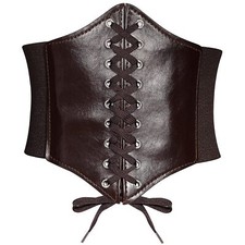 Leather Corset Belt for Women Lace-up Elastic Waist Belt Retro Wide Cinch Bel...