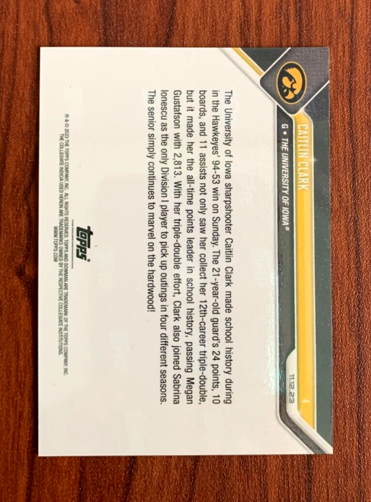 2023 Bowman U Now CAITLIN CLARK Iowa Alltime Scorer w/ 2805 pt 4 RC