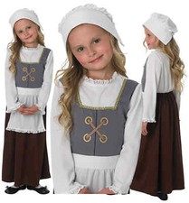Girls Poor Victorian Tudor Maid School Girl Fancy Dress Costume Outfit Age 3-8