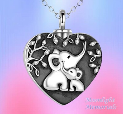 New Elephant Baby Mother Crystal Heart Cremation Urn Ashes