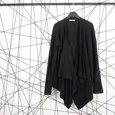 COERCION Womens Asymmetric Black Knit Relaxed Loose Angora Cardigan Cape 10 14 L