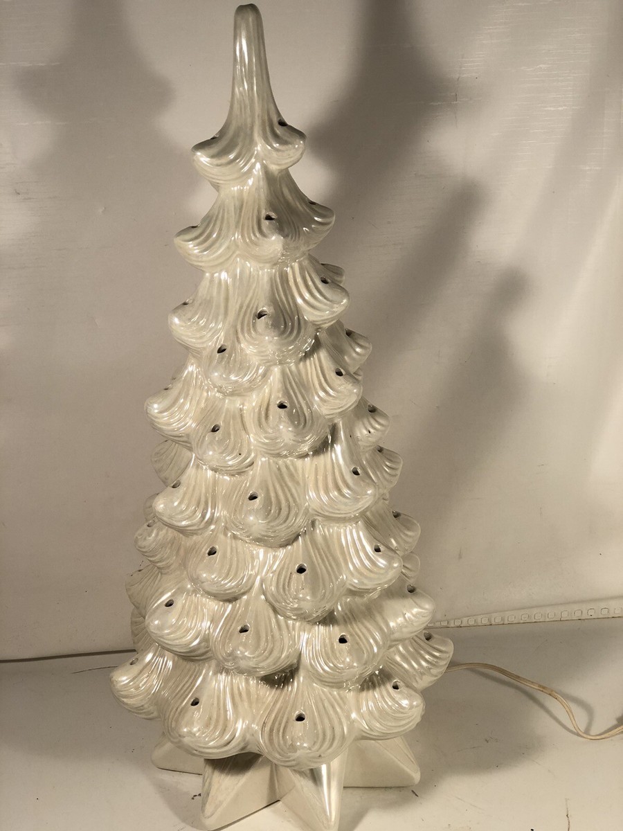 Vintage 1975 White Ceramic Christmas Tree 24” Tall w Base Multiple