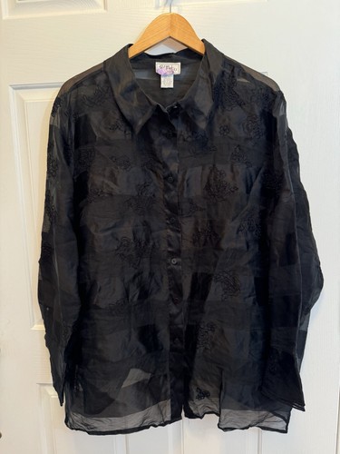 Vintage Bob Mackie Seidenbluse 28 W schwarz transparent Chiffon Perlen elegant Top - Bild 10 von 19