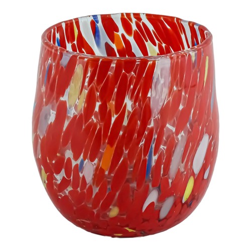 Set of Four 4 Murano Glass Drinking Art Tumbler Red Multi Millefiori - Picture 4 of 6