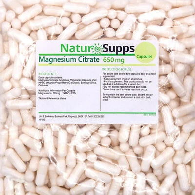 Magnesium Citrate 650mg Capsules - Vegan and Vegetarian - NaturSupps