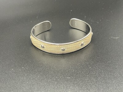 Designer Bracelet Tod's Ivory Silver Embossed Leather Studded Cuff Jewelry