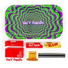 Metal Rolling Tray Trippy Combo Bundle Kit RAW, SKY HIGH Gift Pack Set #12