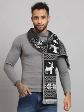 Men's Black Scarf Winter Warm Scarves Super Soft Neck Wraps Muffler Deer Knitted