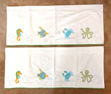 Pottery Barn Ocean Critters Valances 2 White 17.5x42" 3" Rod Pole Pocket Fish