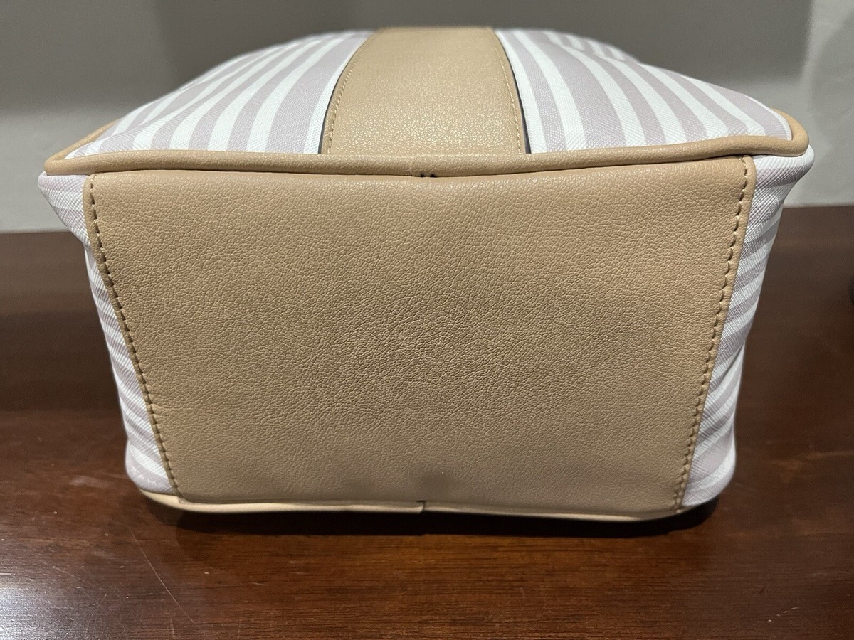 Tahari NWT Sand/Beige Striped Logo Mini Backpack Vegan 