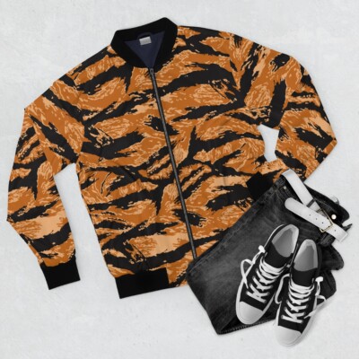 ジャケット・アウター ansnam unknown military jacket Men's AOP Bomber Jacket - Vietnam Tiger Stripe Orange X 300