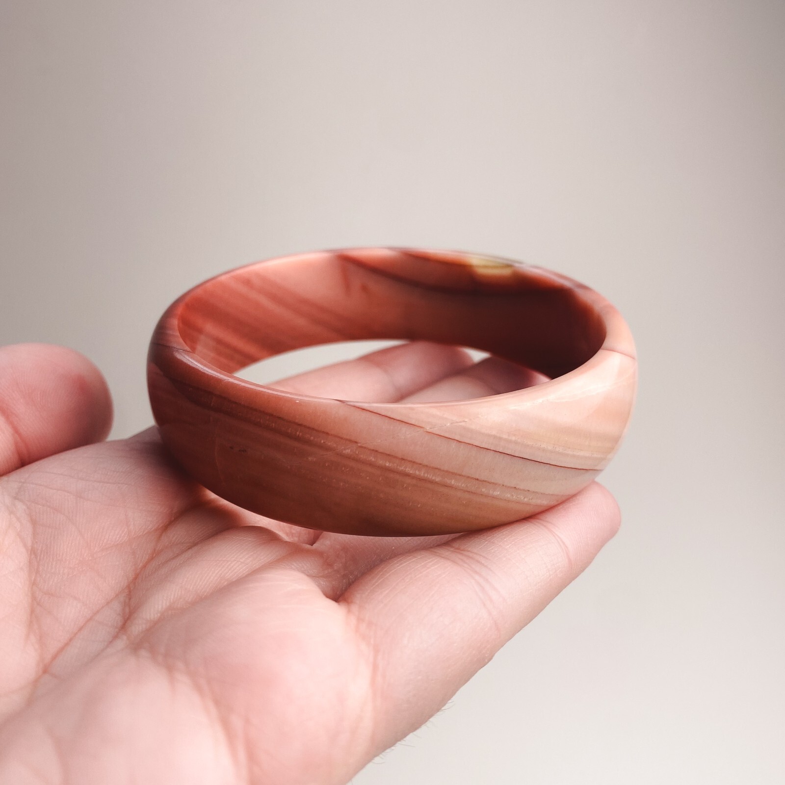 Solid Gemstone Carved Striped Pattern Pink Orange… - image 10