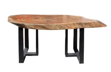 Raw Wood Plank Uneven Shape Metal Base Desk Table cs2713