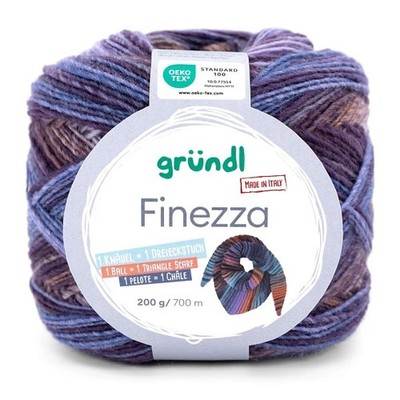 GRÜNDL WOLLE FINEZZA FARBVERLAUF 200g LILA EANS HASELNUß SILBERGRAU 100G/8,50 