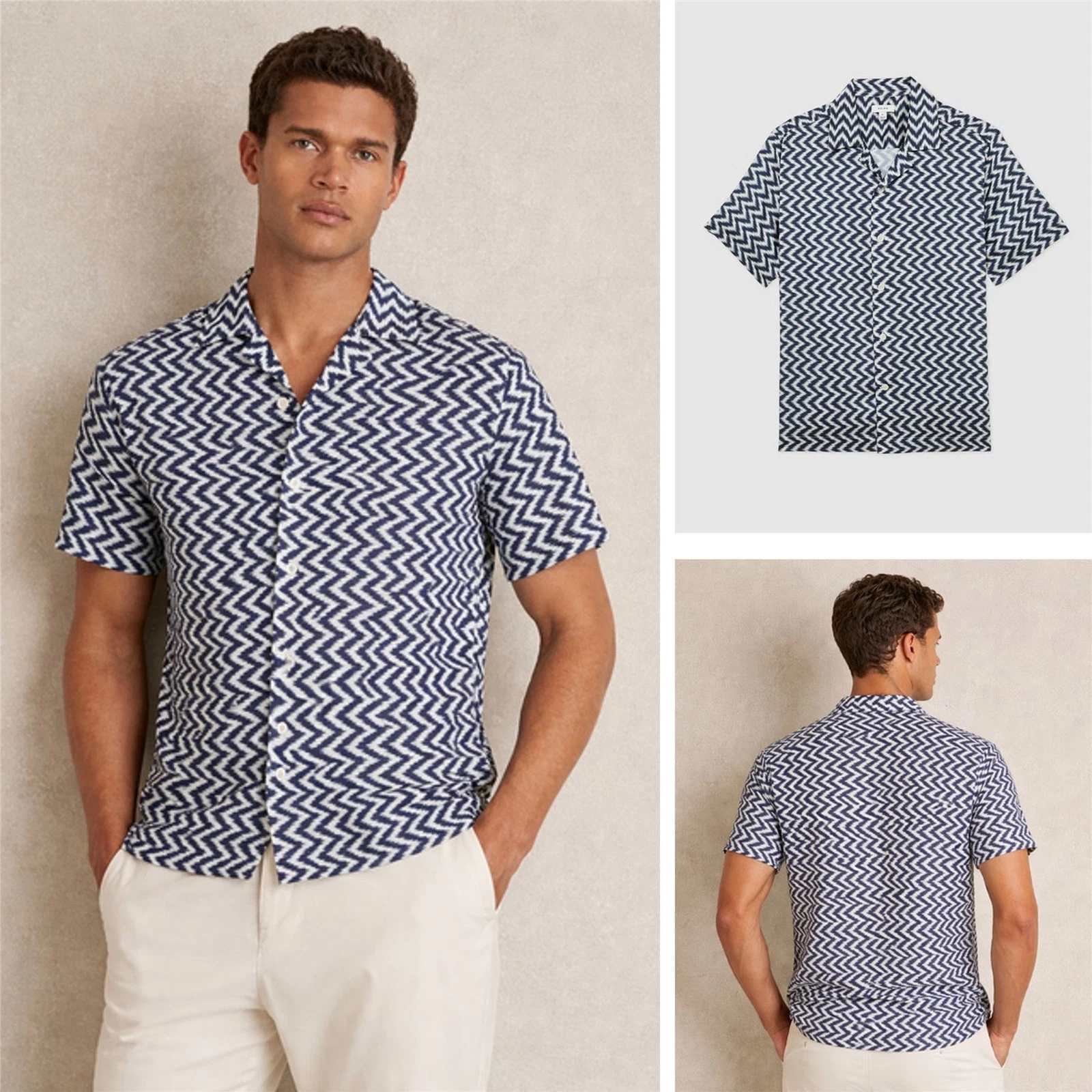 Reiss Mens ZigZag Print Shirt Florida Cuban Collar Navy Short Sleeve Soft Summer
Opens in a new wind