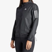 Adidas Own The Run Jacket Black Full Zip Hooded Windbreaker Women's Sz M
