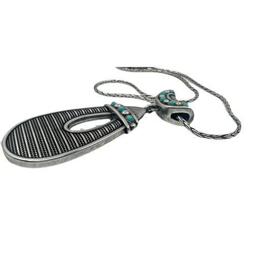 BRIGHTON Silver Tone Turquoise Accent Pendant Necklace Adjustable - Picture 3 of 9