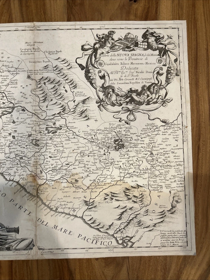 Антикварная итальянская карта Мексики и Новой Испании 17 века — 24x18 дюймов гравированная редкая - Изображение 4 из 4